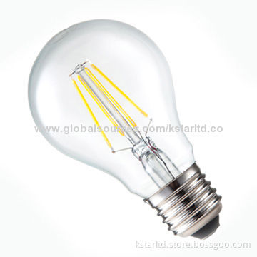 LED filament bulb A60, 4W, glass cover, AC 220-240V or AC 110V-130V, CE and RoHS, TUV